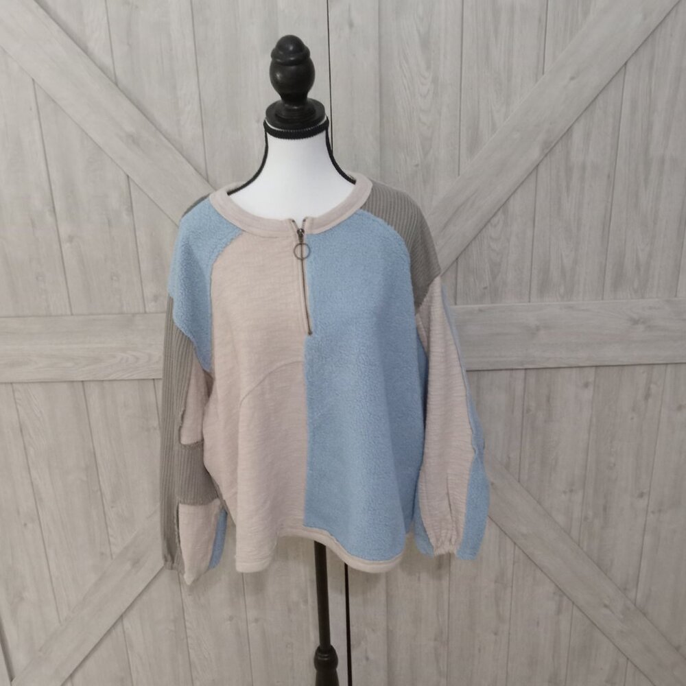 Pol-Blue Multi Color Oversized Patchwork Raw Edge… - image 2